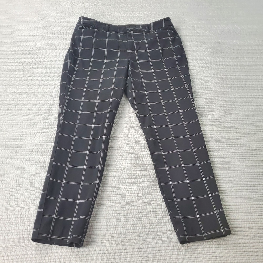 Old Navy Pixie Plaid Pants Womens 12 Black Windowpane High Rise Ankle Trousers